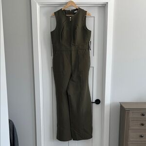 ew York & Company Olive Sleeveless Wide-Leg Jumpsuit with Gold Buttons - 223